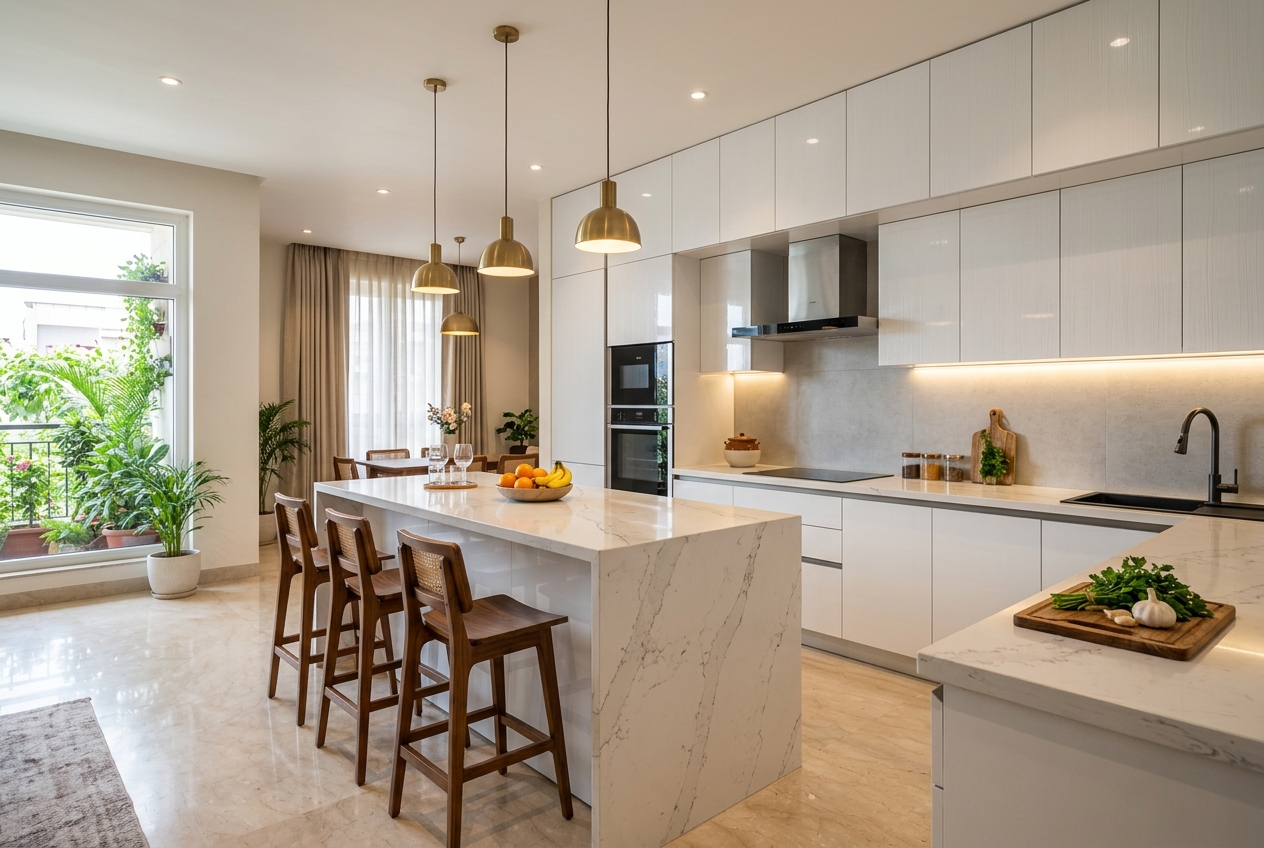 Sleek White Modular Kitchen