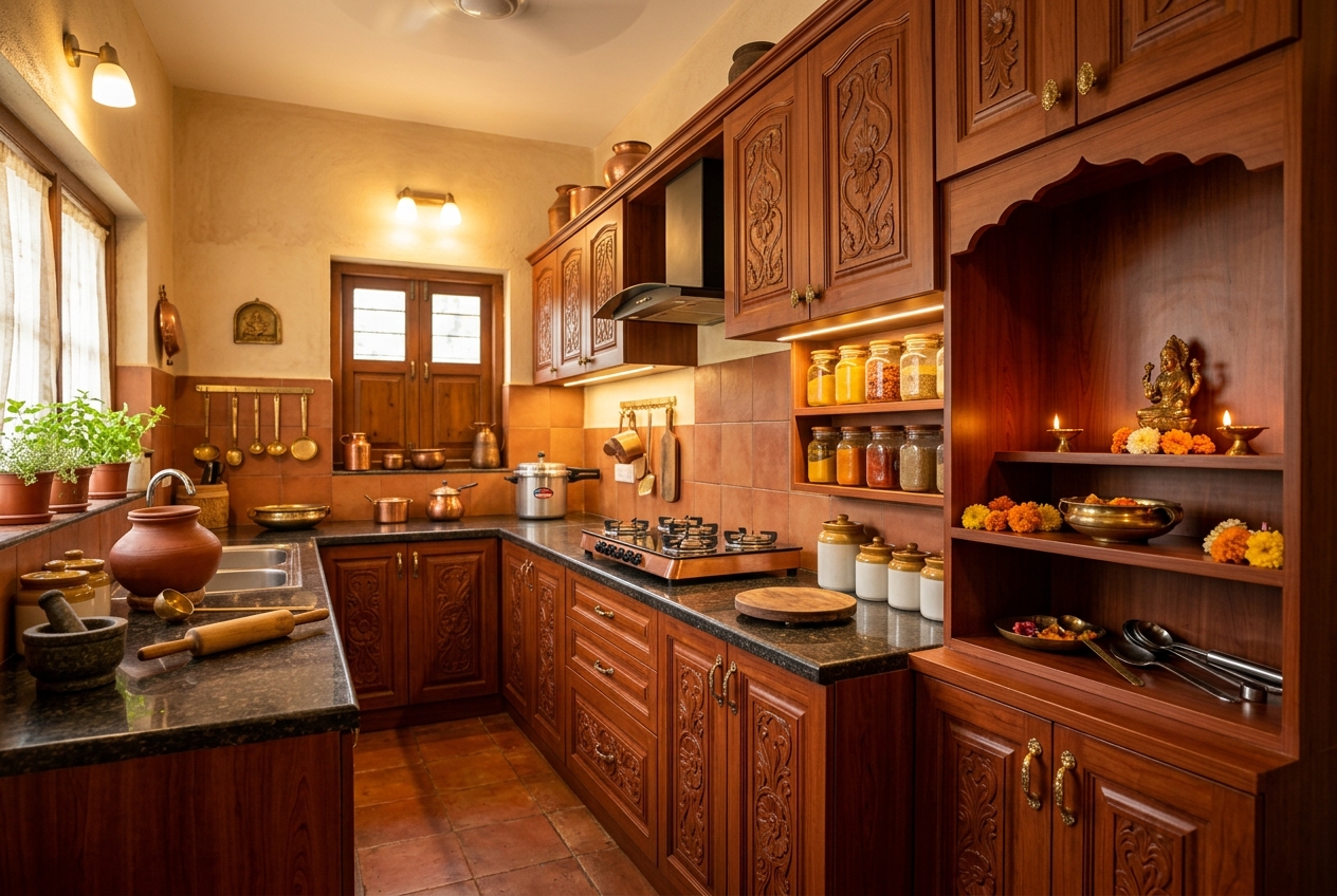 Traditional Pooja Room Kitchen
